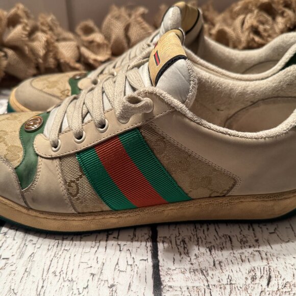 Men's Gucci Sneakers Vintage Style Green Cream Monogram - Picture 7 of 8